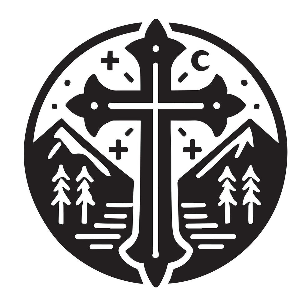 A striking silhouette of a Celtic cross, perfect for projects related to religion, history, or spirituality. vector