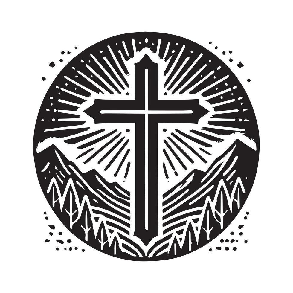 elegant black and white graphic of an ornate Christian cross. vector