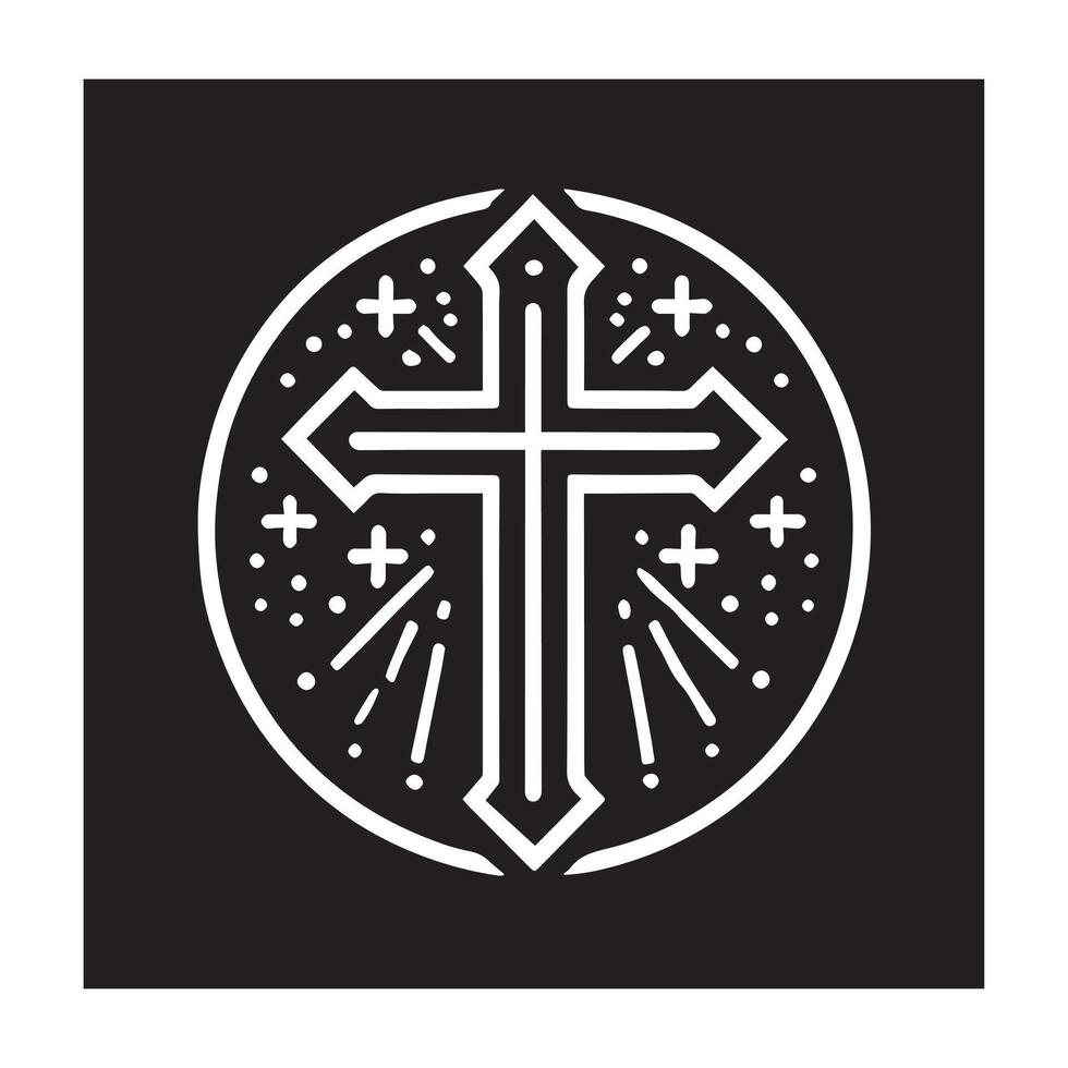 A bold, stylized black cross on a white background. vector