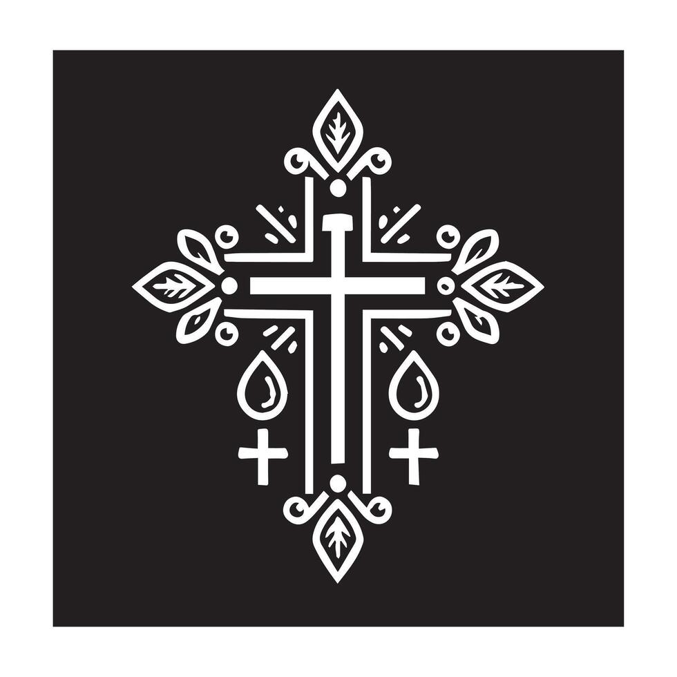Simple black and white illustration of a cross of Lorraine. vector