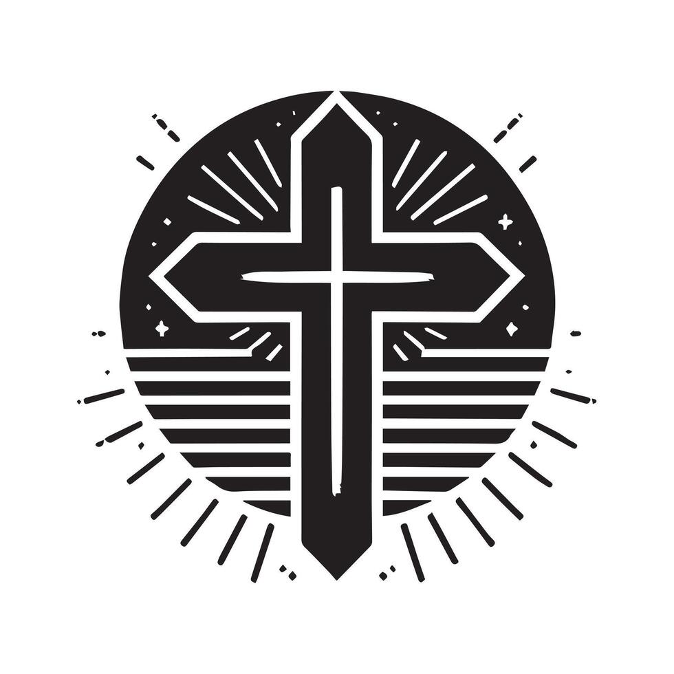 Ornate Christian Cross Design with Leaves and Symbols vector