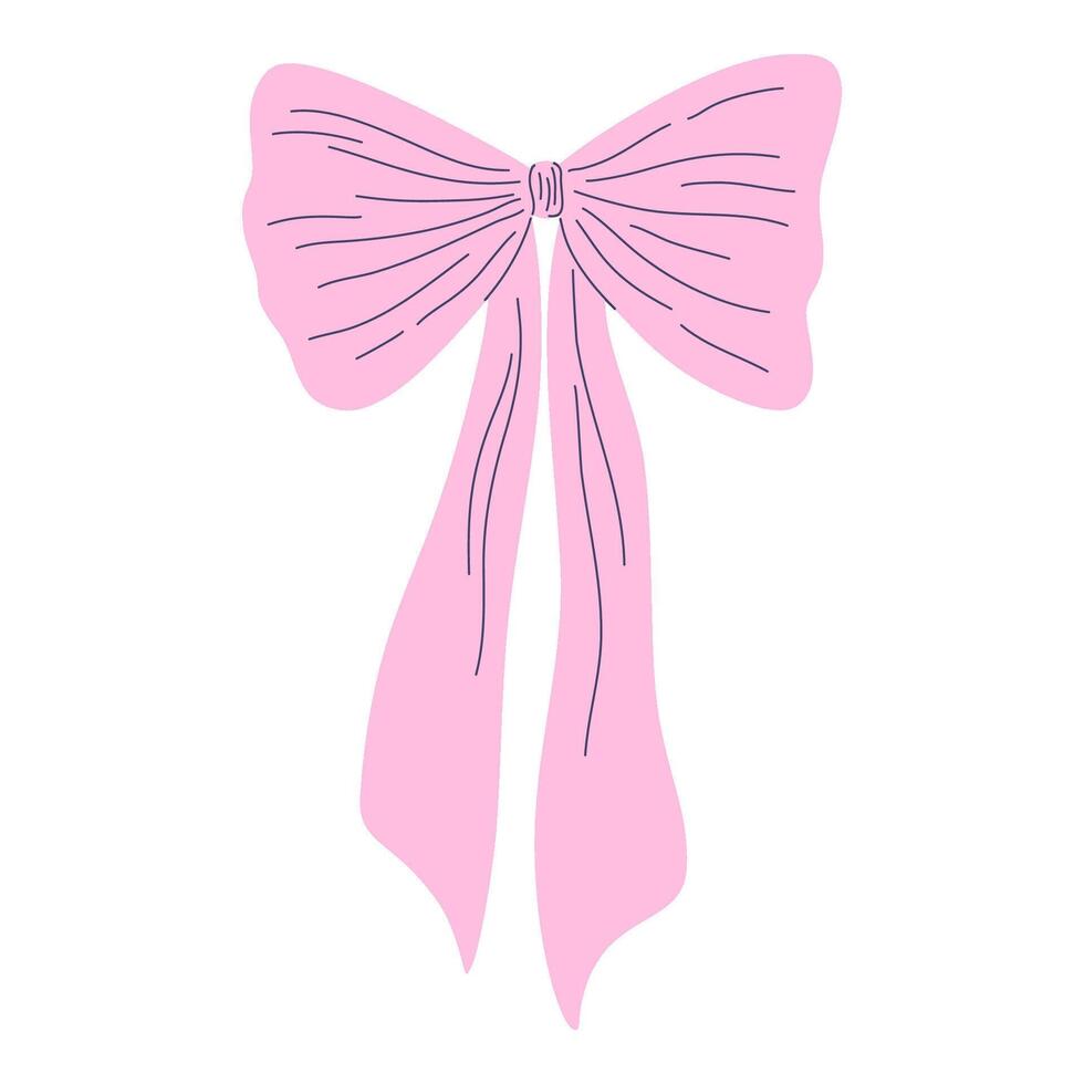 Soft pink bow features classic design with flowing ribbons. Ideal for decorating gifts, hair accessories, or event decorations, it adds charm and elegance. vector