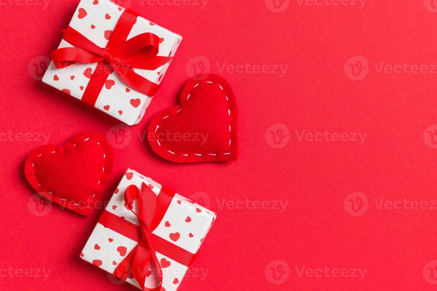 Top view colorful valentine background gift boxes photo
