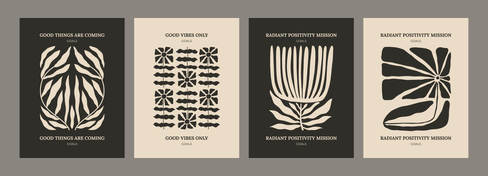 aesthetic posters with abstract groovy floral shape with flowers and leaves. Simple irregular wild plants. Black and White Naive funky prints for wall art. Boho summer illustrations vector