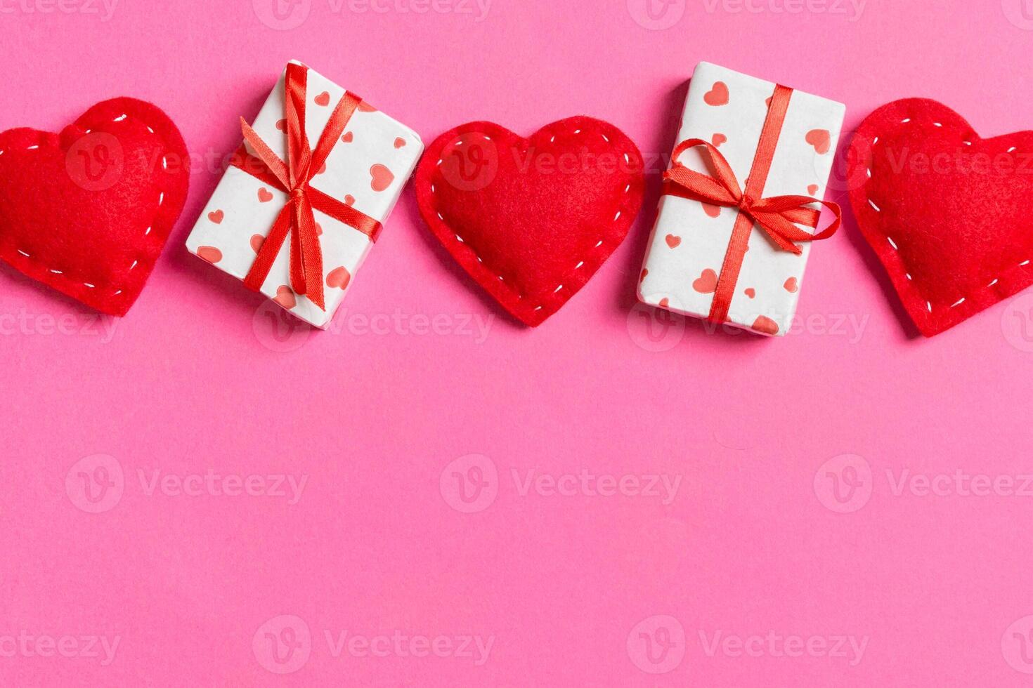 Top view colorful valentine background made boxes photo