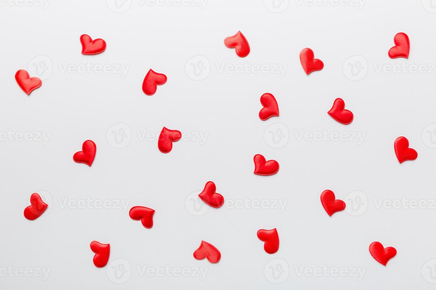 Valentine background with red hearts, top view copy space photo