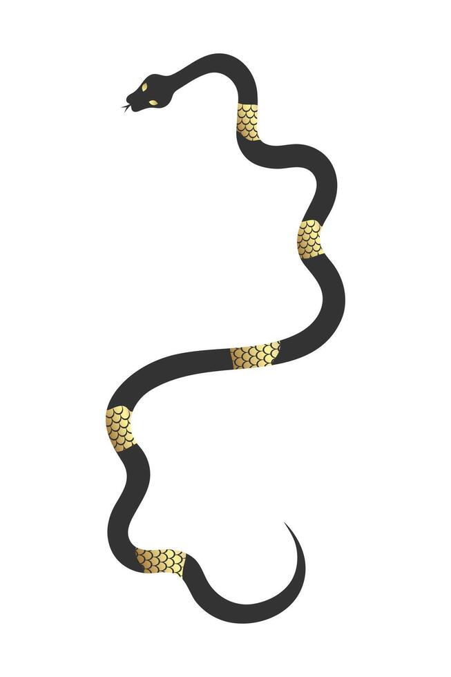 Abstract celestial black and golden snake. Golden scaled serpent vector