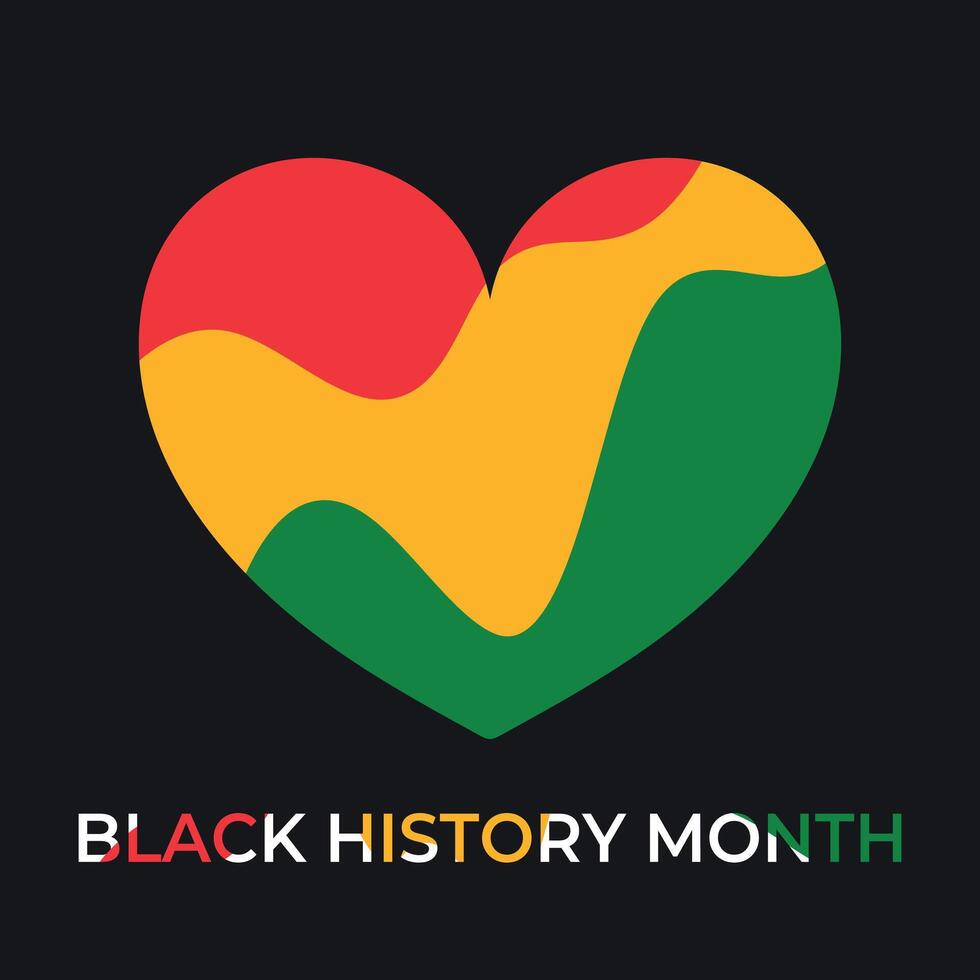 Black history month celebrate. Wavy red, green, yellow colored heart on black background vector