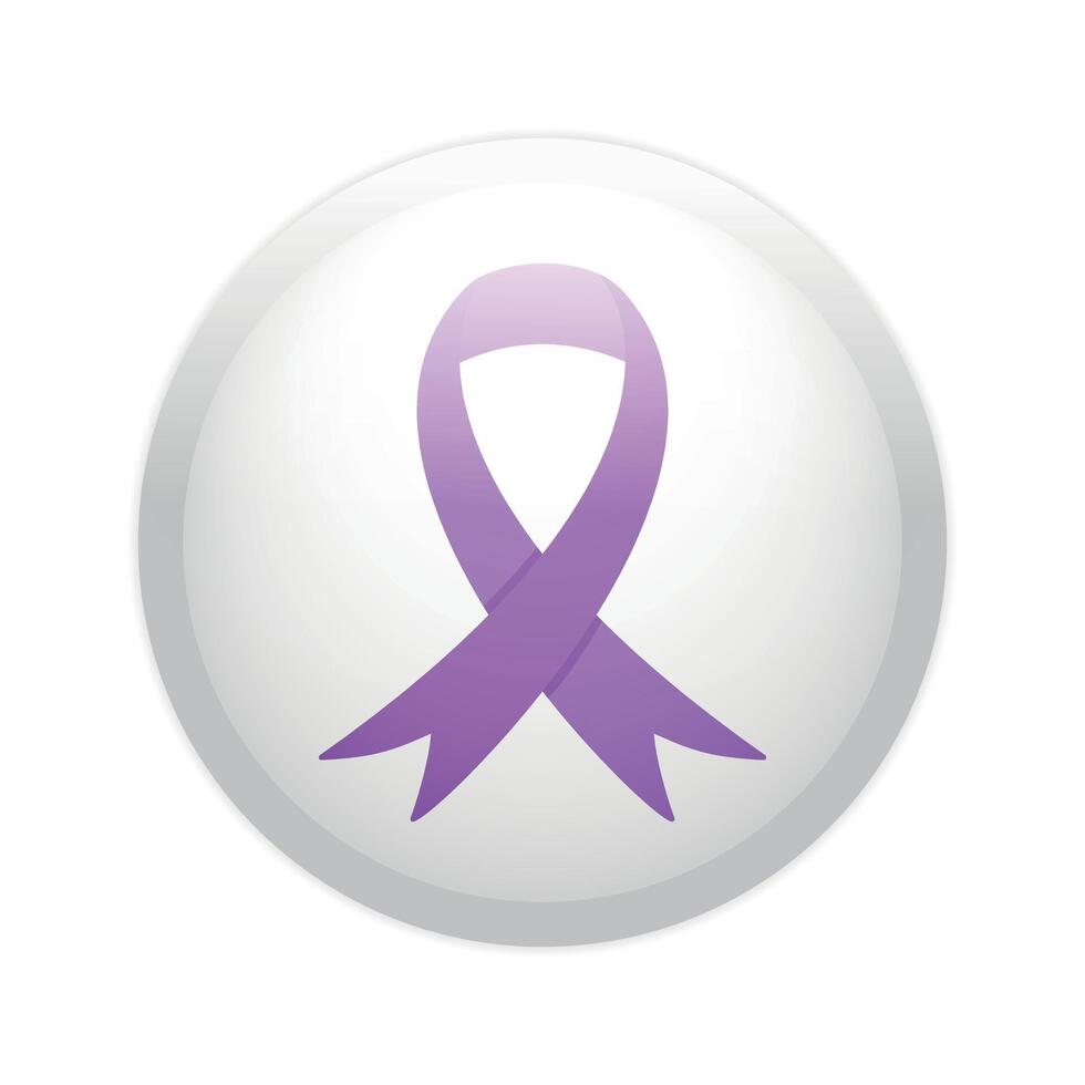 Glossy plastic badge button with purple ribbon. World Cancer Day February 4th vector