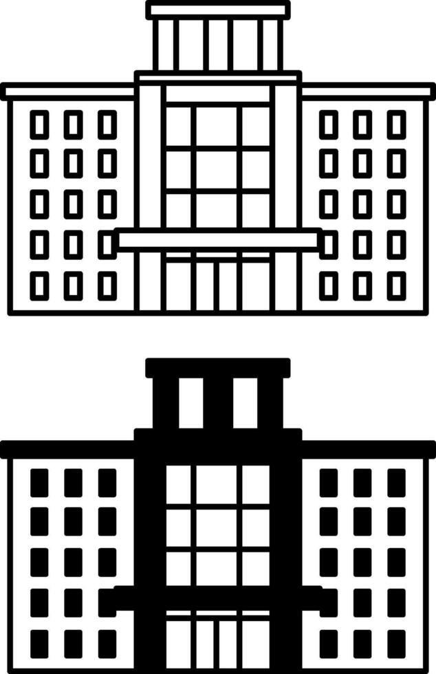 Office Building Icons. Black and White Icons. Modern Building, Architecture. Financial Institution, Business Center. Office Concept vector