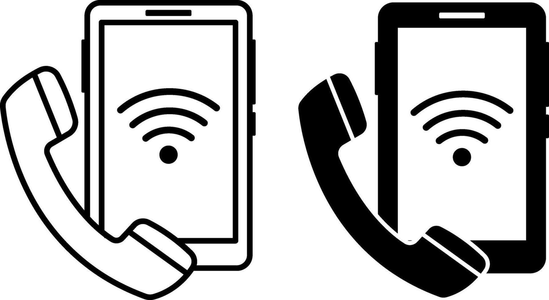 Telephone Icons. Black and White Icons. Modern Smartphone with Wi-Fi and Telephone Handset. Office Concept vector