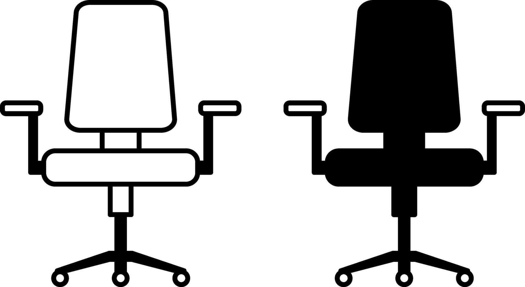 Office Chair Icons. Black and White Icons. Modern Chair with Handles and Wheels. Furniture. Office Concept vector