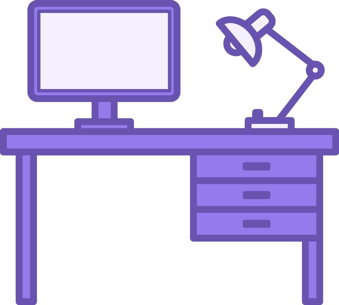 Colored Desk Icon. Icon. Table, Computer, and Lamp. Furniture. Office Concept vector