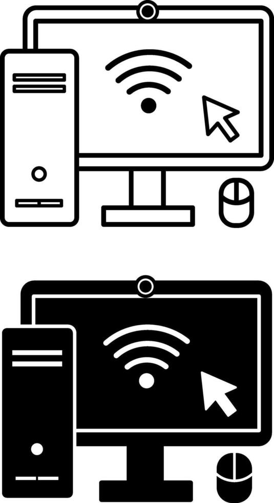 Computer Icons. Black and White Icons. System Unit, Monitor, Internet, and Computer Mouse. Office Concept vector