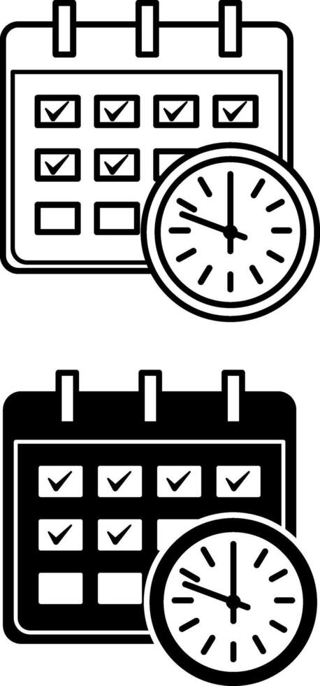 Schedule Icons. Black and White Icons. Calendar and Clock. Office Concept vector