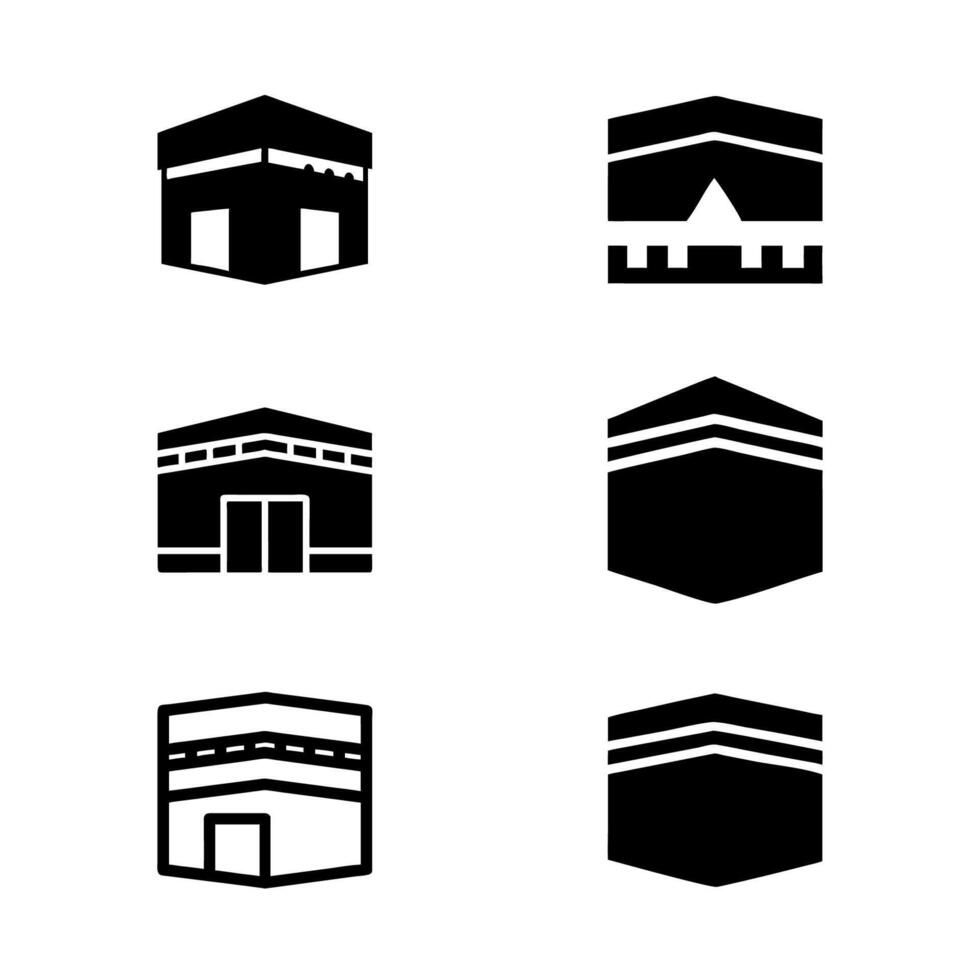 Set of Kaaba icon silhouettes illustrations for Islamic Design vector