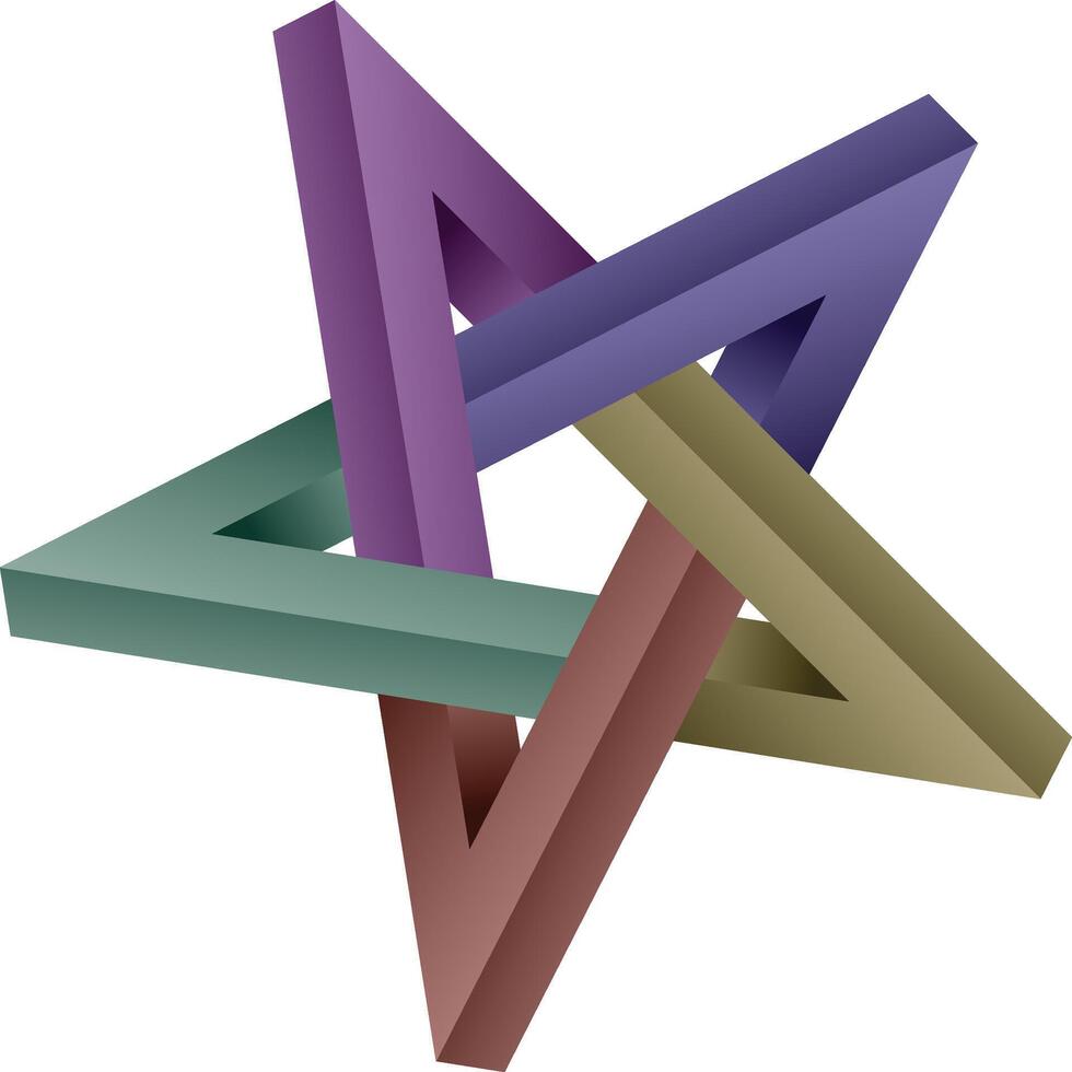 Optical Illusion with Interlocking Purple, Green, and Brown Triangles vector