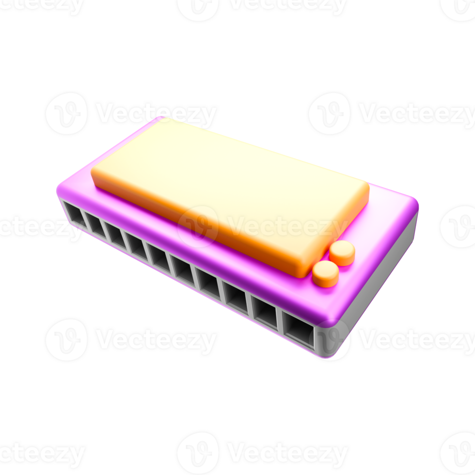 3d icon render illustration of cute harmonica png