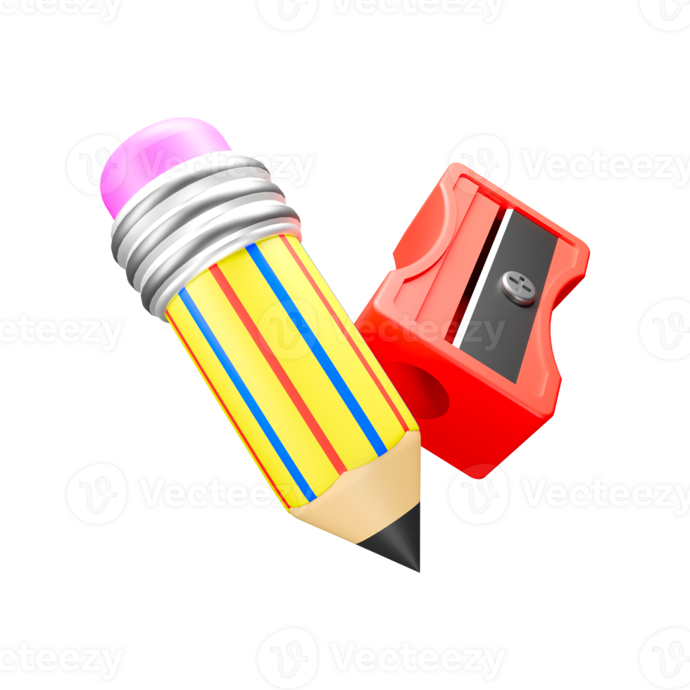 3d render illustration of pencil and sharpener for school png