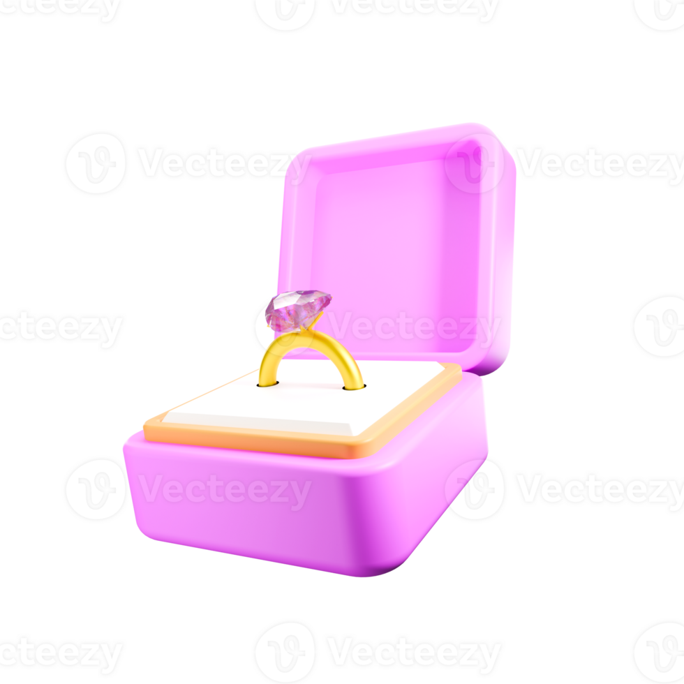 purple diamond ring in the box for engagement png