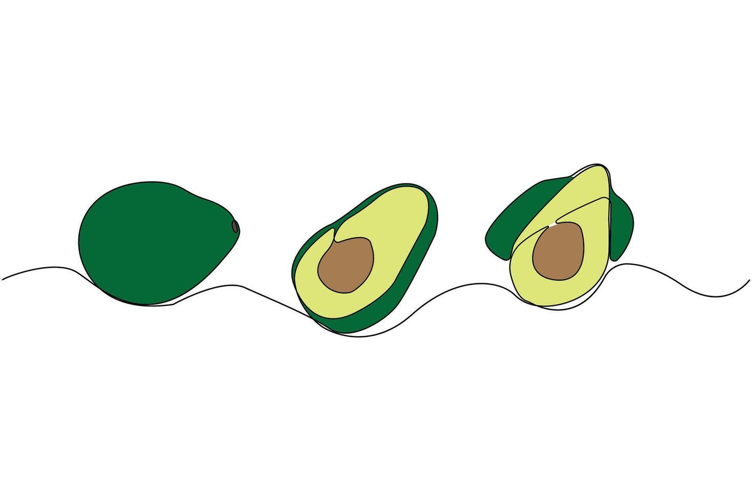 Hand-drawn avocado one line art drawing isolated on white background. Minimalist avocado outline icon. vector