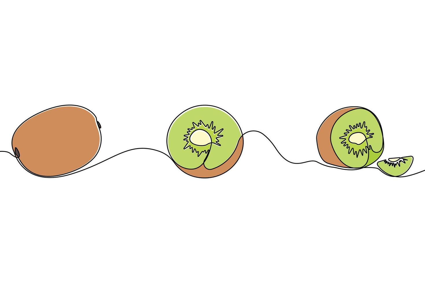 Hand-drawn Kiwi one-line art drawing isolated on white background. Minimalist Kiwi fruit icon vector
