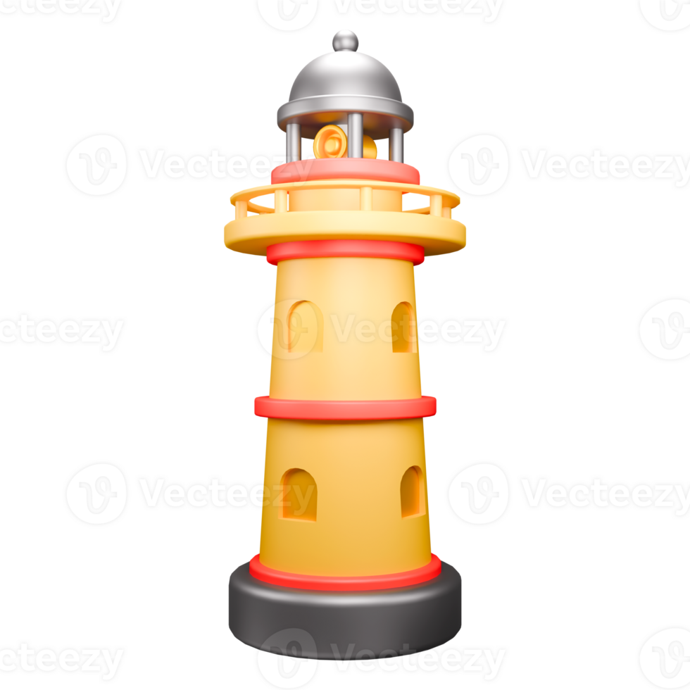3d icon rendering lighthouse in ocean png
