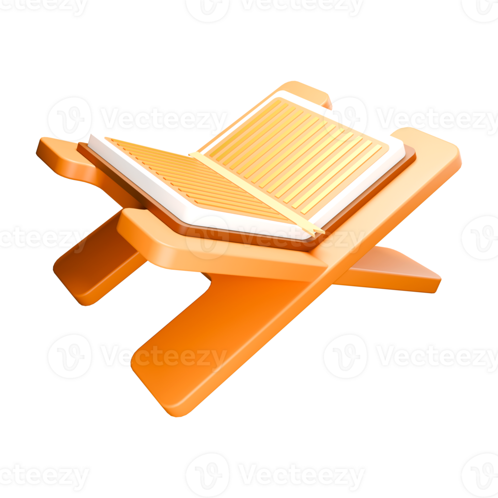 3d icon render Koran on the wooden Koran buffer png