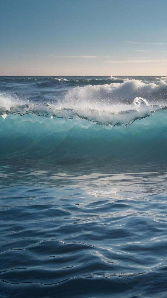 A close-up of vertical ocean wave patterns in soft blue hues, with ample space for text overlays. photo