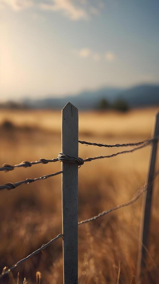 A minimalist capture of a vertical wire fence with soft focus and ample negative space in the background. photo