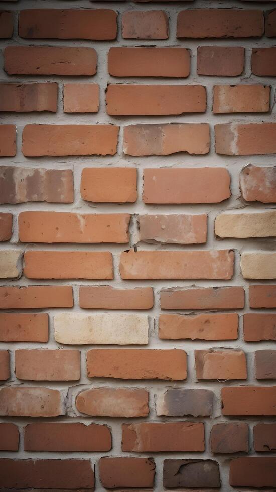 A high-resolution vertical view of a rustic brick wall with faded hues and plenty of open space for text placement photo