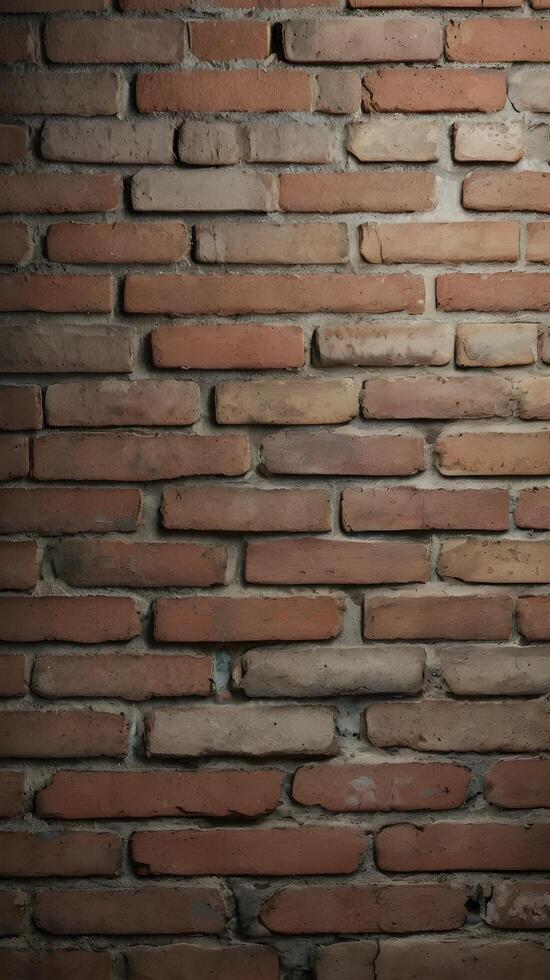 A detailed vertical image of an aged brick wall with soft, muted colors and ample blank space for text. photo