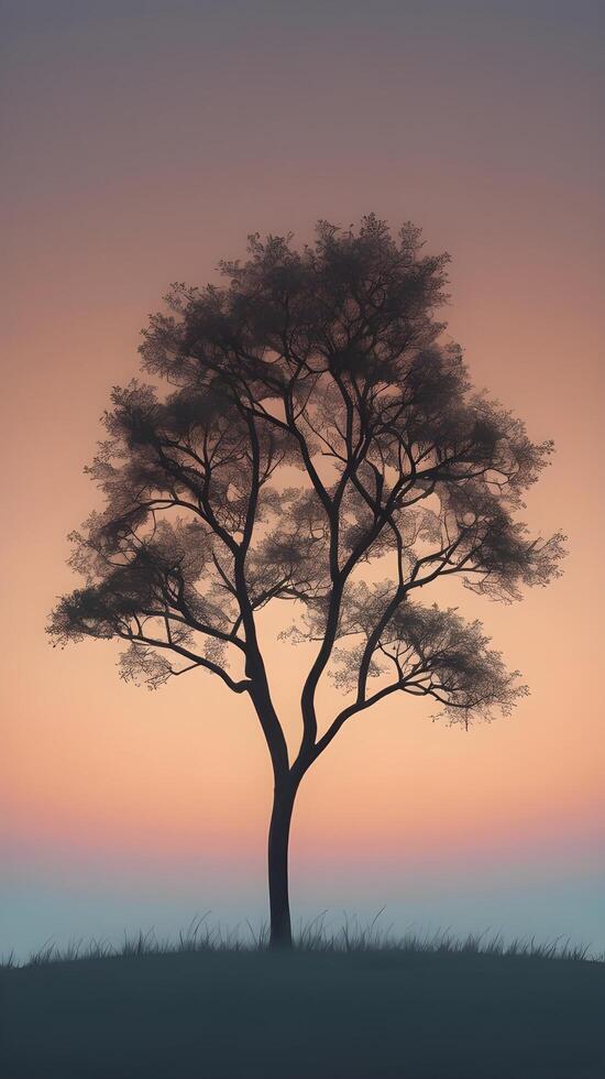 A minimalist design with a single tree silhouette set against a gradient sky of soft pastels, offering plenty of open space for text. photo