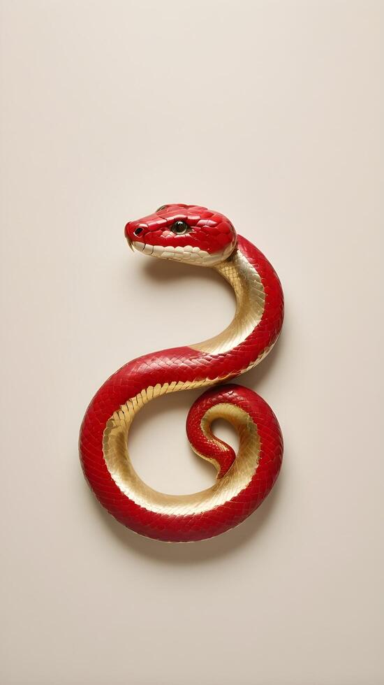 A sleek representation of the 2025 Chinese Zodiac snake in gold or red, placed on a neutral background, perfect for adding text or a logo. photo