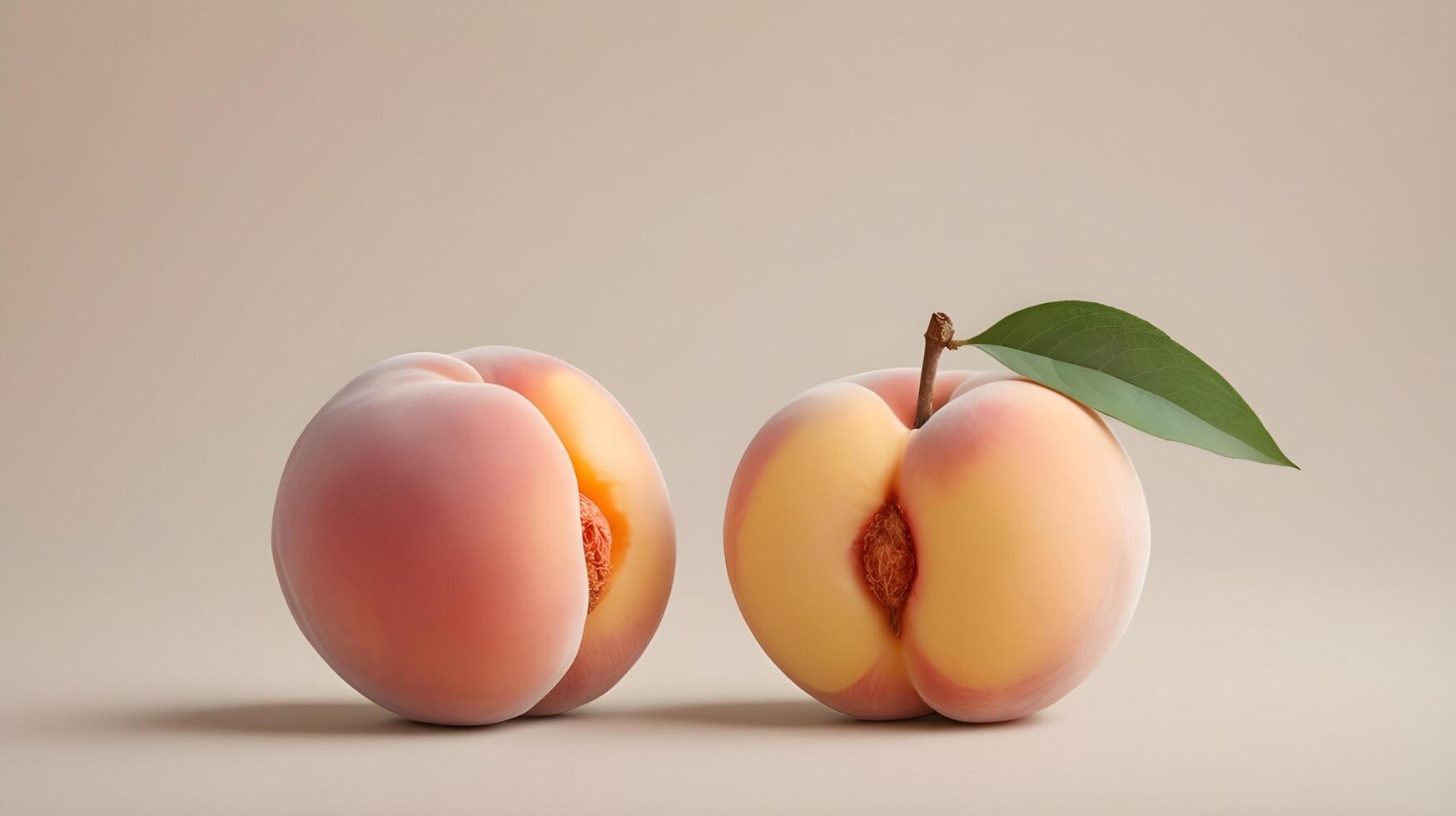 A lone longevity peach on a soft, neutral surface, symbolizing longevity and blessings, leaving ample room for a festive greeting. photo