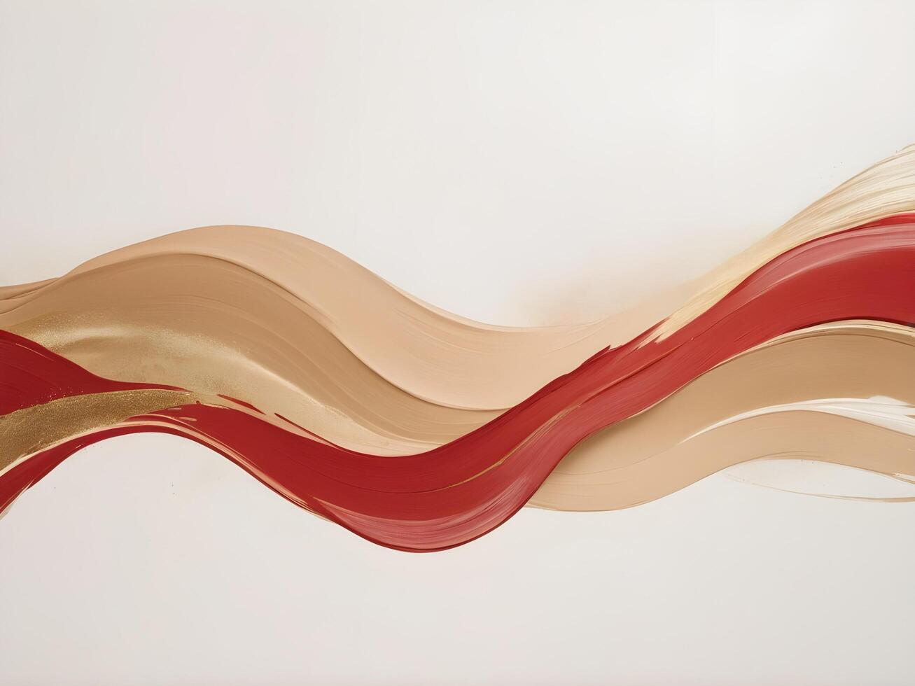 A minimalist abstract design with red and gold brush strokes on a smooth white or beige surface, providing space for text. photo