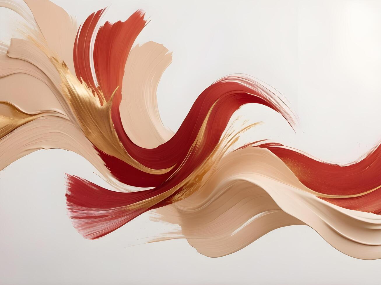 Soft red and gold strokes create an abstract composition on a pristine white or beige background, offering room for text. photo