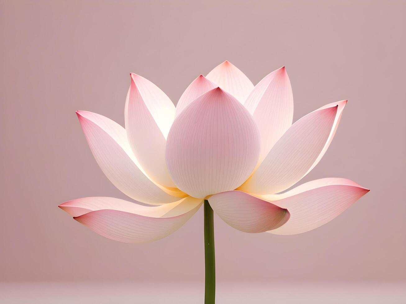 A minimalist illustration of a single lotus flower in pale pink or white, gently illuminated by soft light, with plenty of background space for text. photo