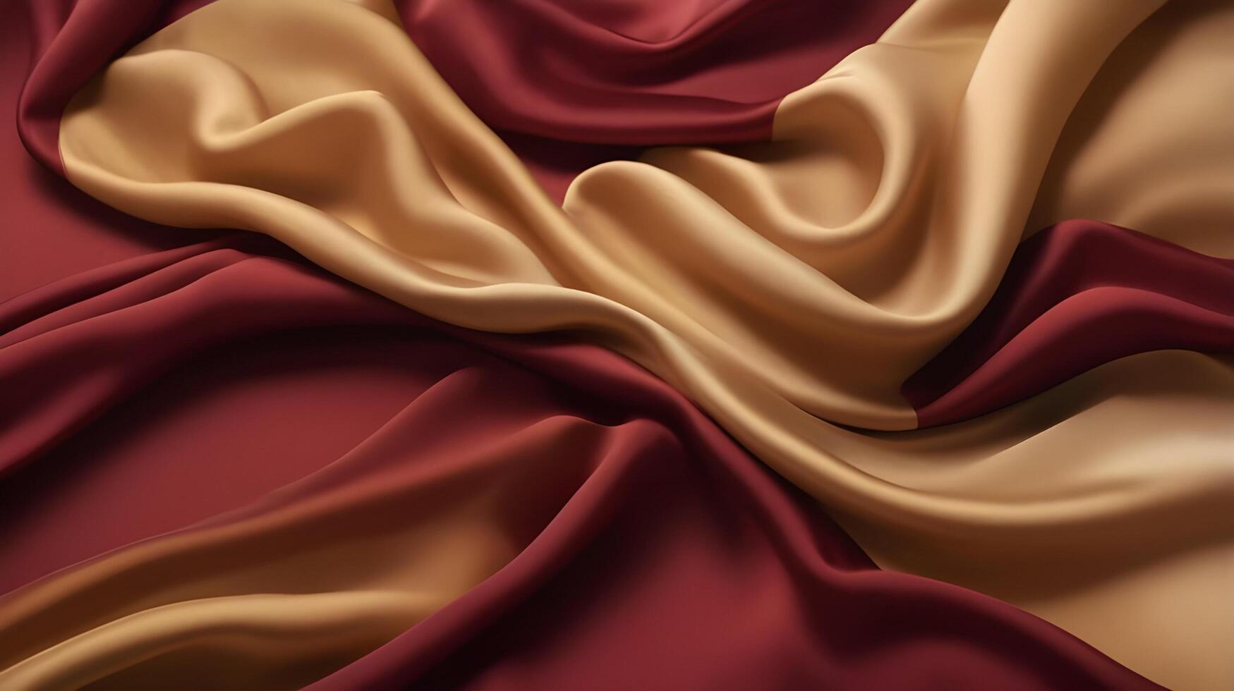 The gentle flow of silk fabric in rich red and gold tones sets a tranquil and minimalist scene, leaving space for text. photo