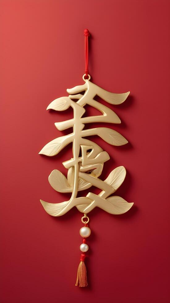 A soft red backdrop with a gold longevity symbol, providing space for text in a serene and minimalist design. photo