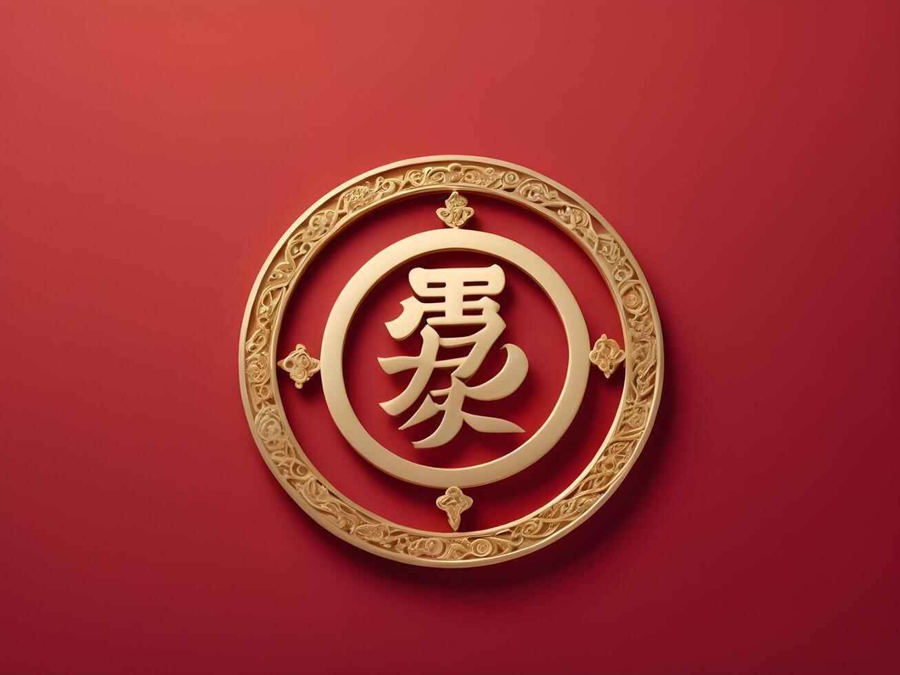 A minimalist gold longevity symbol on a red background, with enough room for text, creating a calm and elegant atmosphere. photo