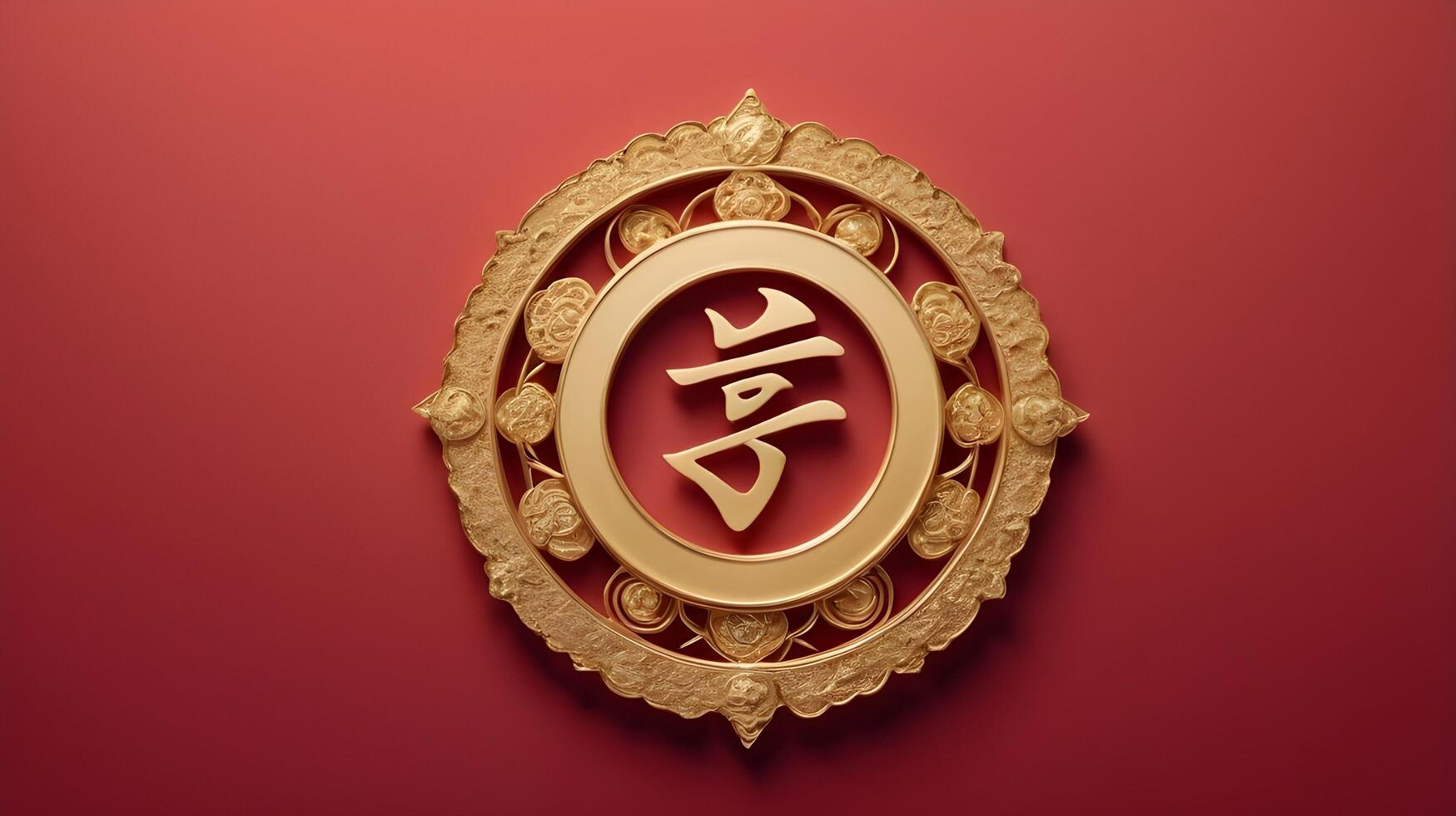 The longevity character in gold, placed gently on a soft red backdrop, leaves room for text, offering a serene, sophisticated design. photo