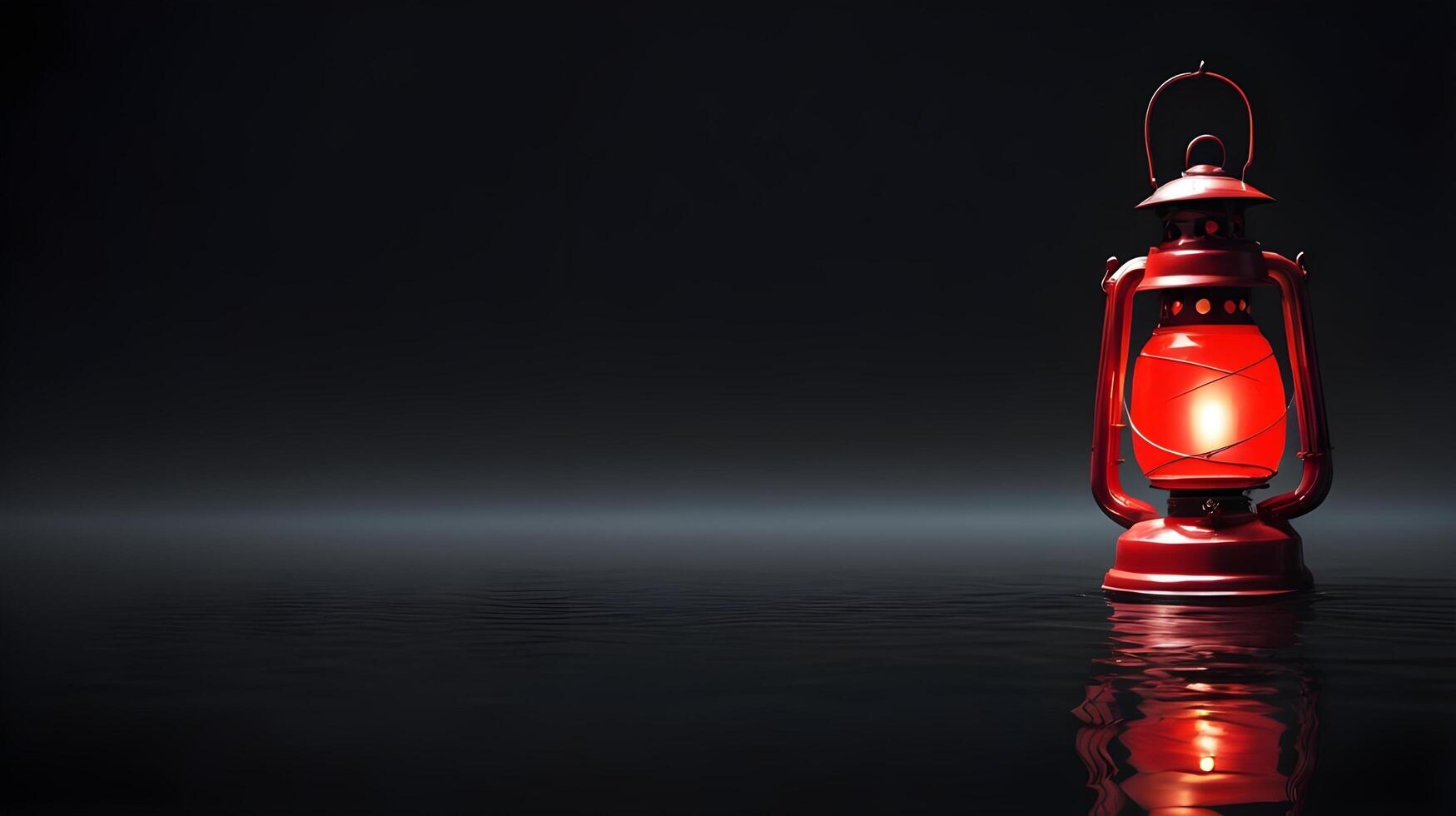A quiet scene featuring a red lantern's reflection on a smooth, dark surface, with enough room for additional text. photo