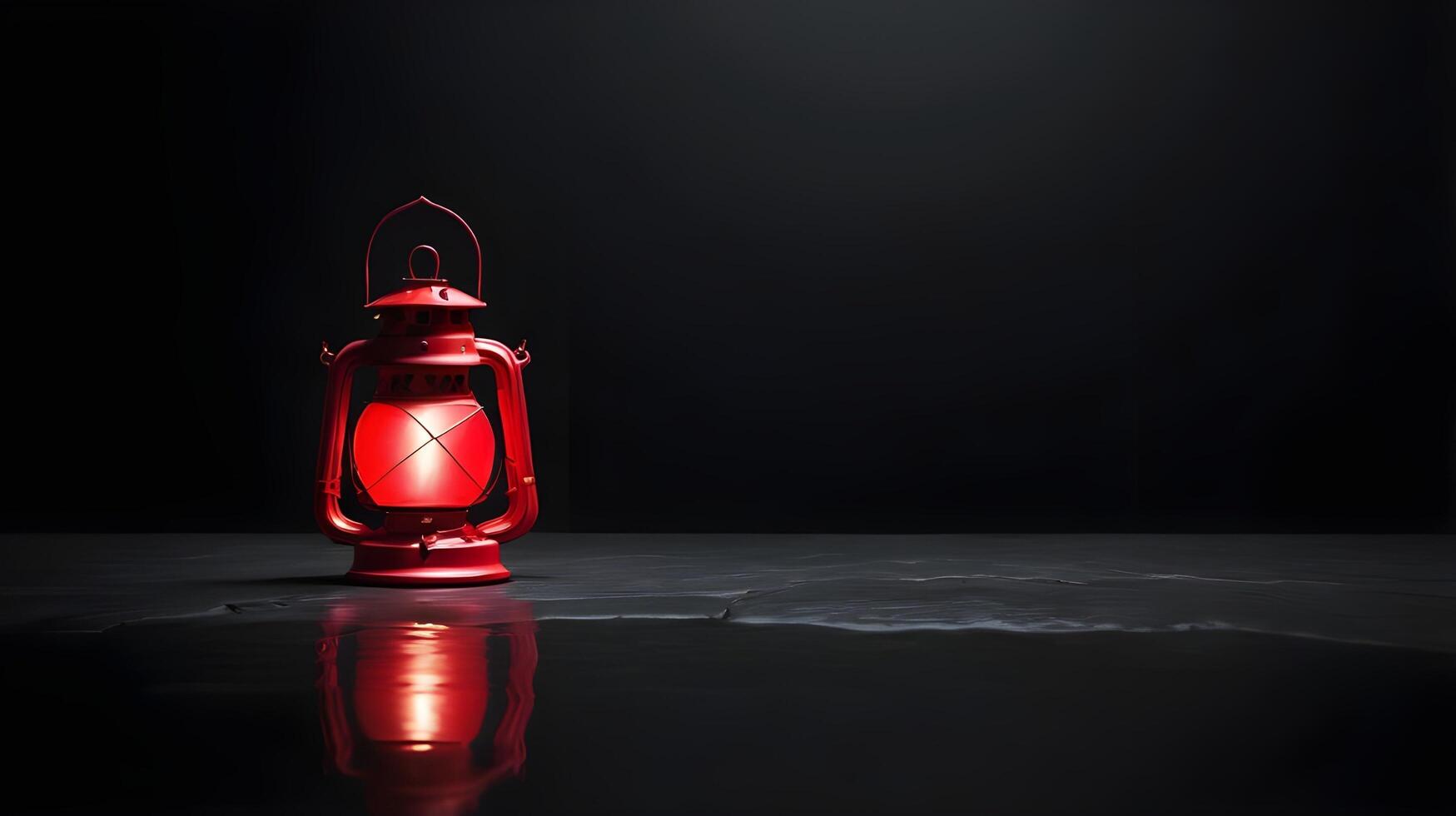 A solitary red lantern, reflected on a dark surface, with plenty of room in the background for text. photo