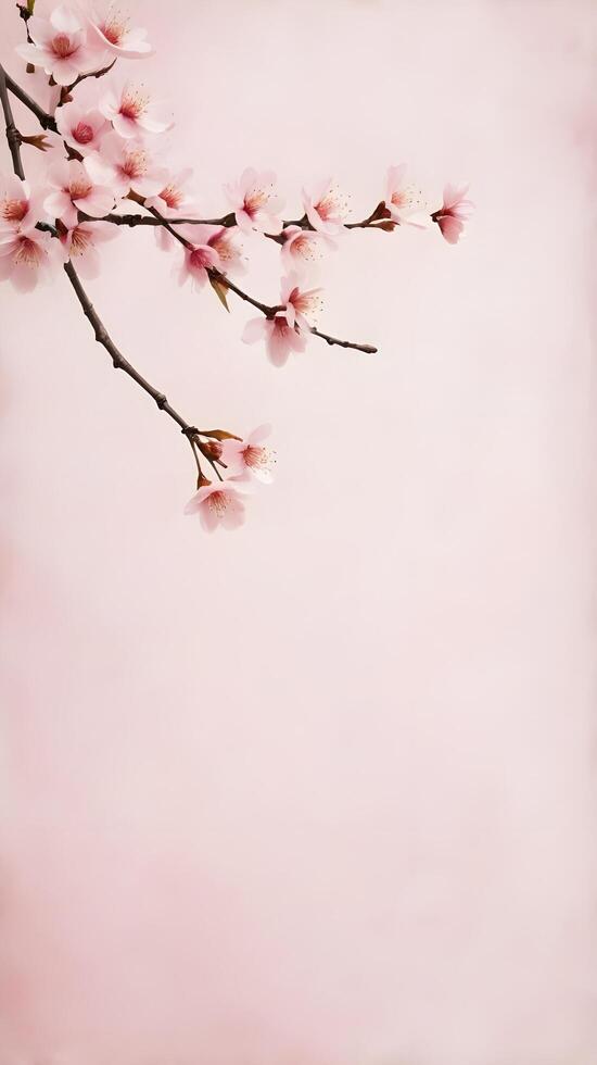 A minimalist scene with a pink cherry blossom on textured rice paper, offering space for Chinese New Year wishes or logos. photo