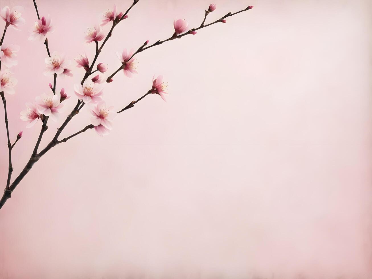 A serene setting with a soft pink cherry blossom on textured rice paper, leaving room for custom text or branding. photo