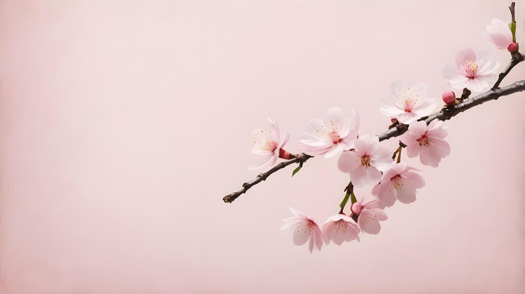A simple and quiet scene featuring a pink cherry blossom on textured rice paper, with space surrounding it for text or branding. photo