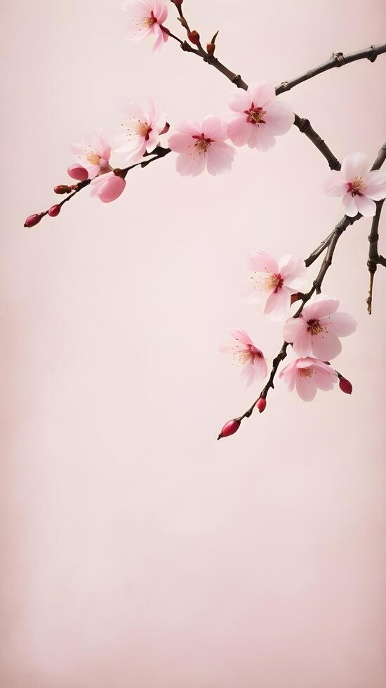 A calming image of a pink cherry blossom on textured rice paper, leaving ample space for Chinese New Year wishes or brand messaging. photo