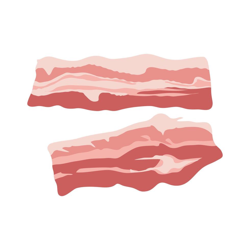 Bacon slices in flat design. Fat strips for breakfast, butchery menu. illustration isolated. vector