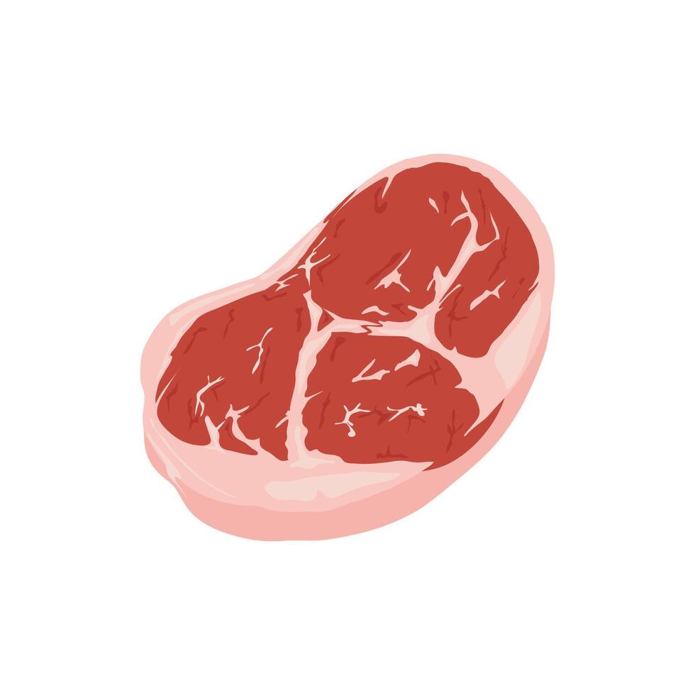 Steak meat in flat design. Fresh raw marble fillet piece, butchery menu. illustration isolated. vector
